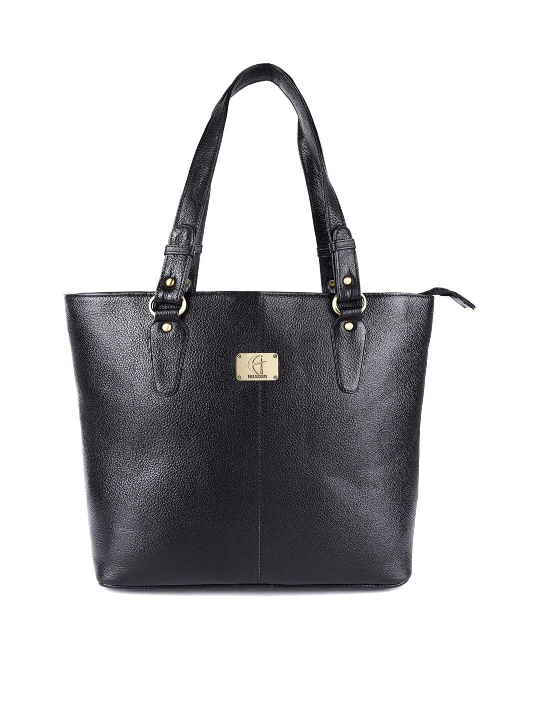 hileder black textured leather structured shoulder bag