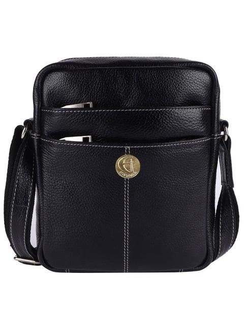 hileder black textured small leather 6.5 inch cross body bag