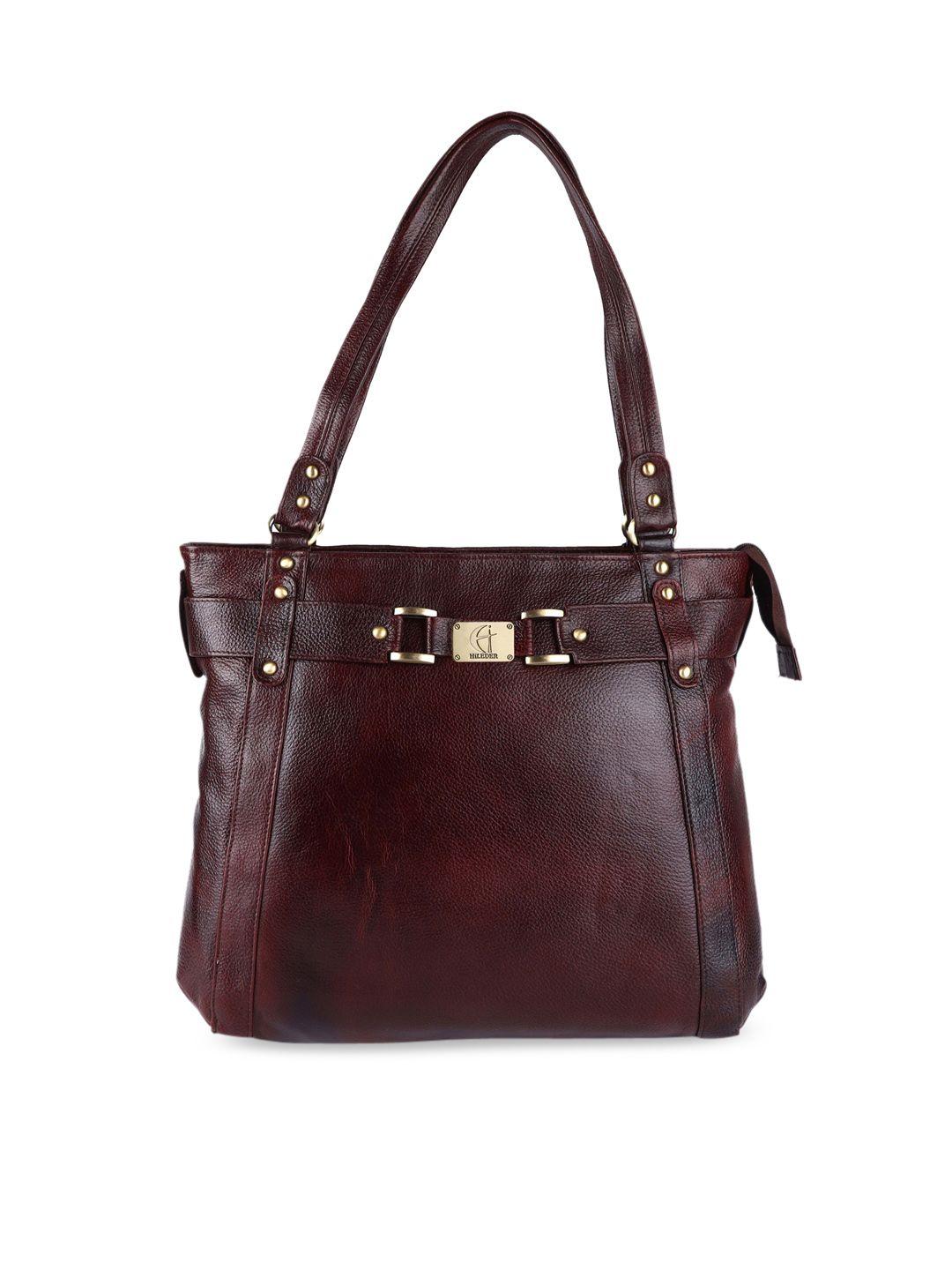 hileder brown leather structured handheld bag with fringed