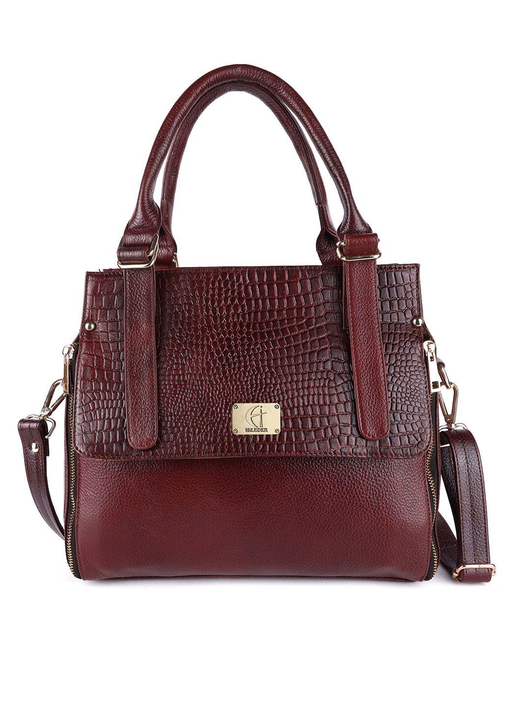 hileder brown textured leather structured handheld bag
