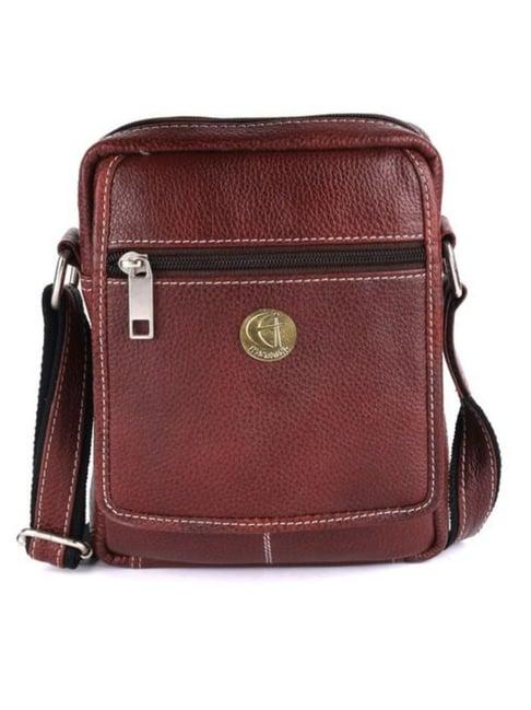 hileder brown textured medium leather 7.5 inch cross body bag