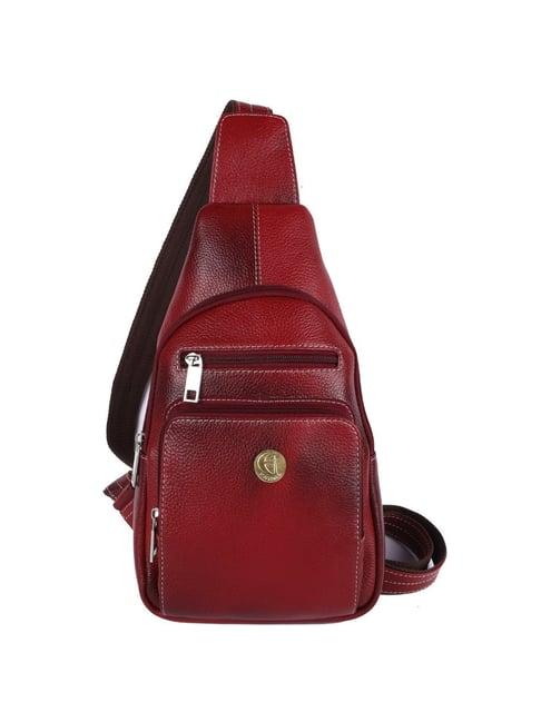 hileder maroon textured medium leather 12 inch backpack