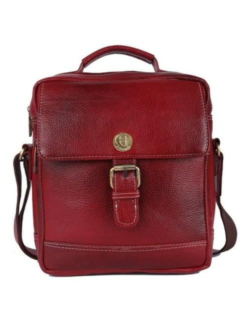 hileder maroon textured medium leather 9.5 inch cross body bag