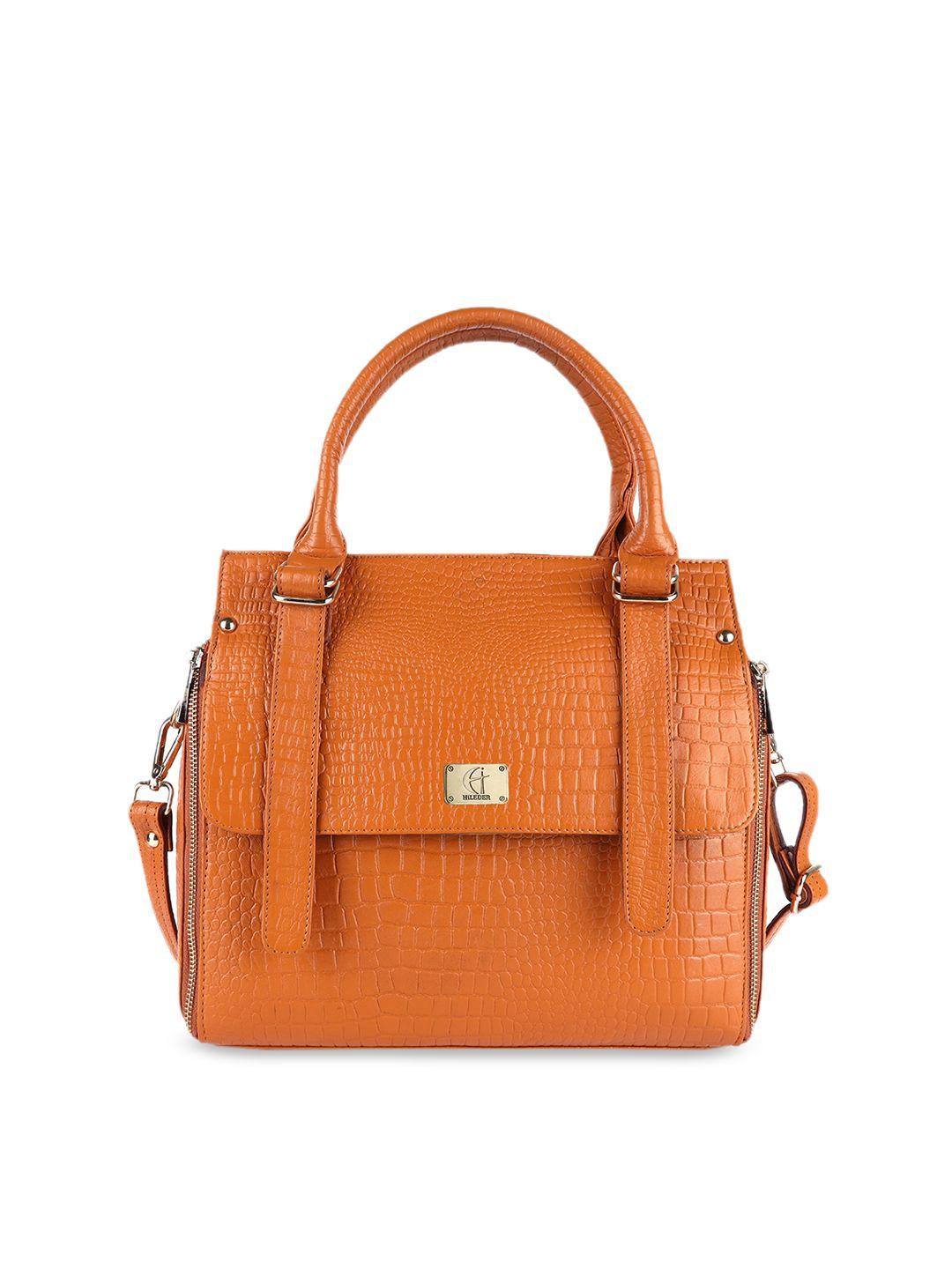 hileder orange textured leather structured handheld bag