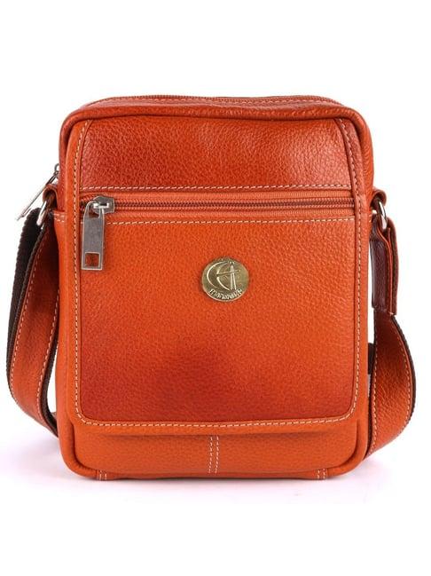 hileder orange textured small leather 5.5 inch cross body bag