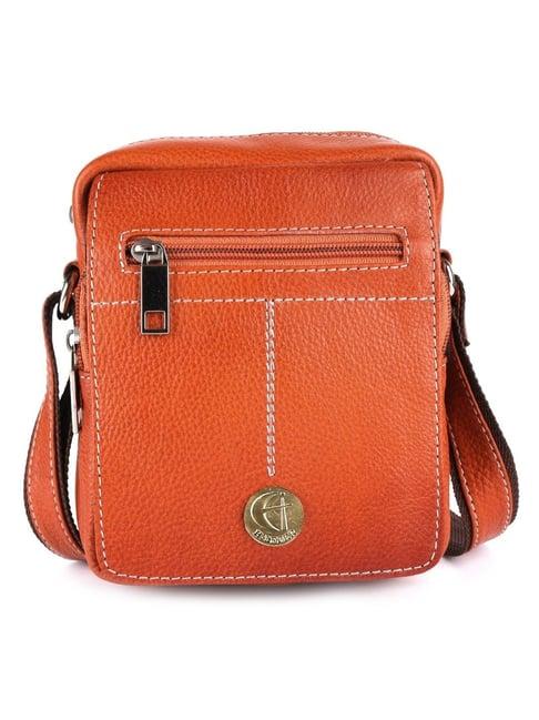 hileder orange textured small leather 7 inch cross body bag