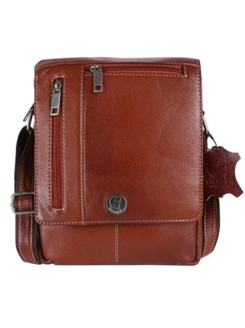 hileder tan textured medium leather 7.5 inch cross body bag