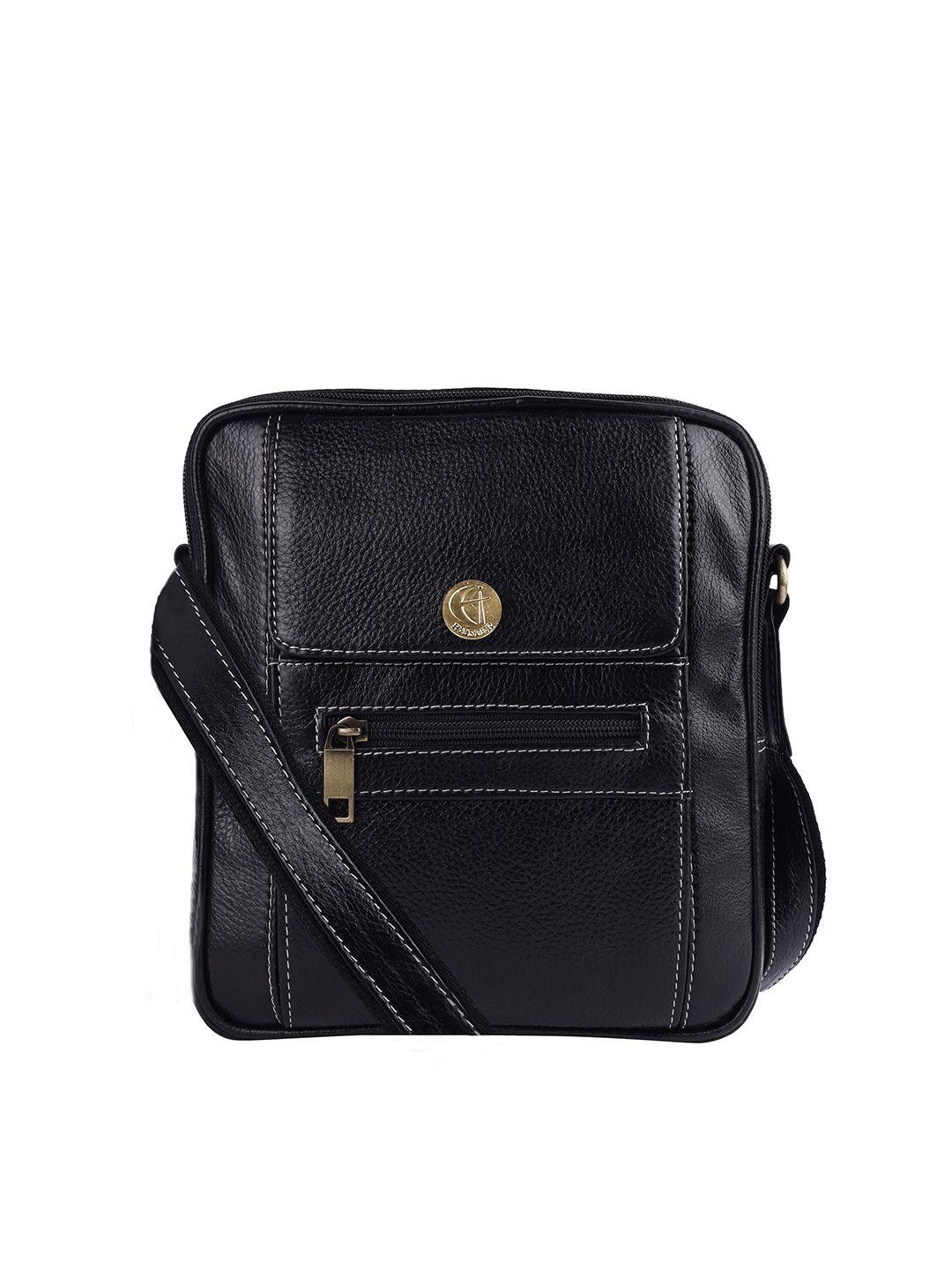 hileder unisex black textured genuine leather messenger bag