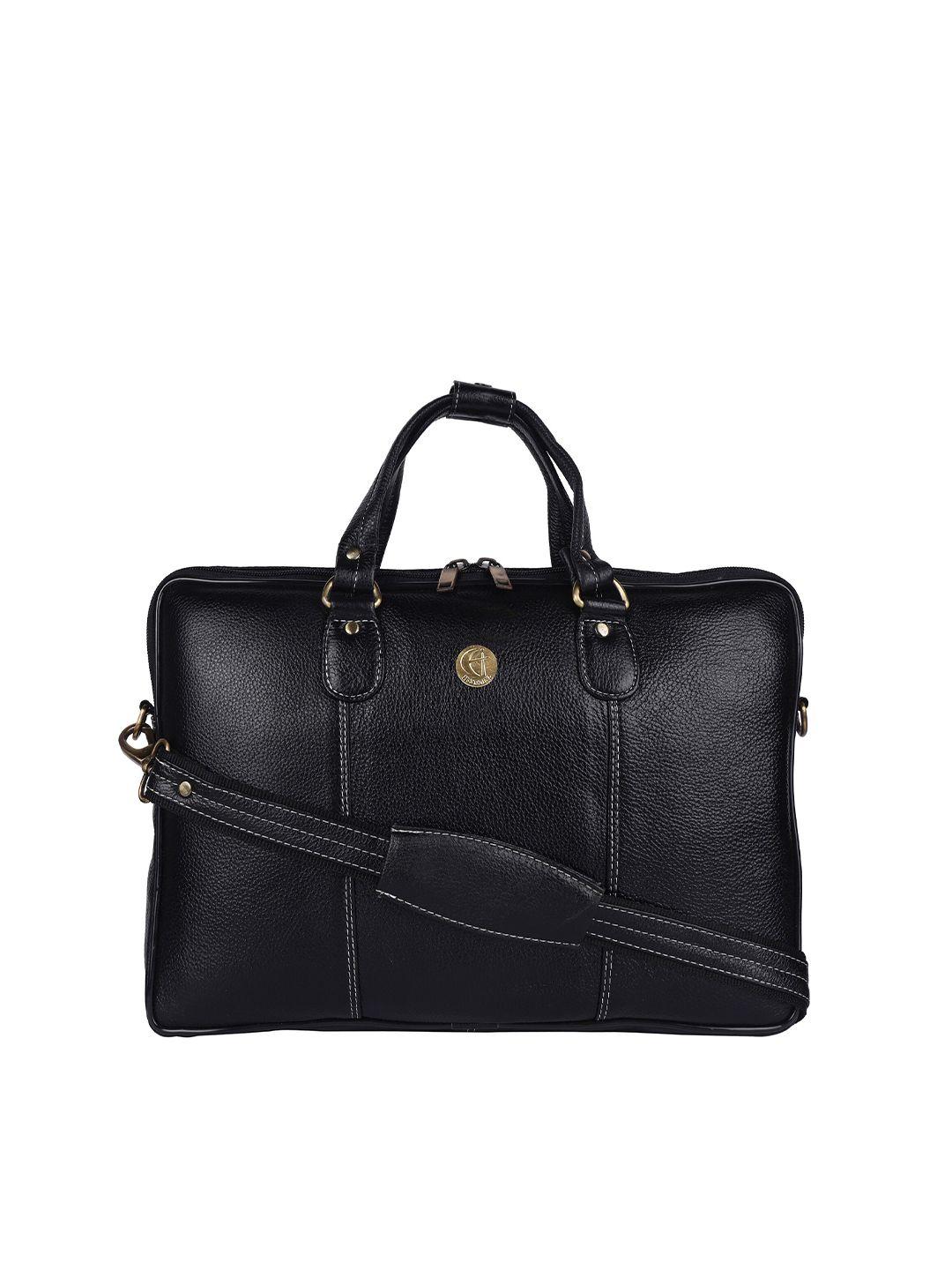 hileder unisex black textured leather  15" laptop bag