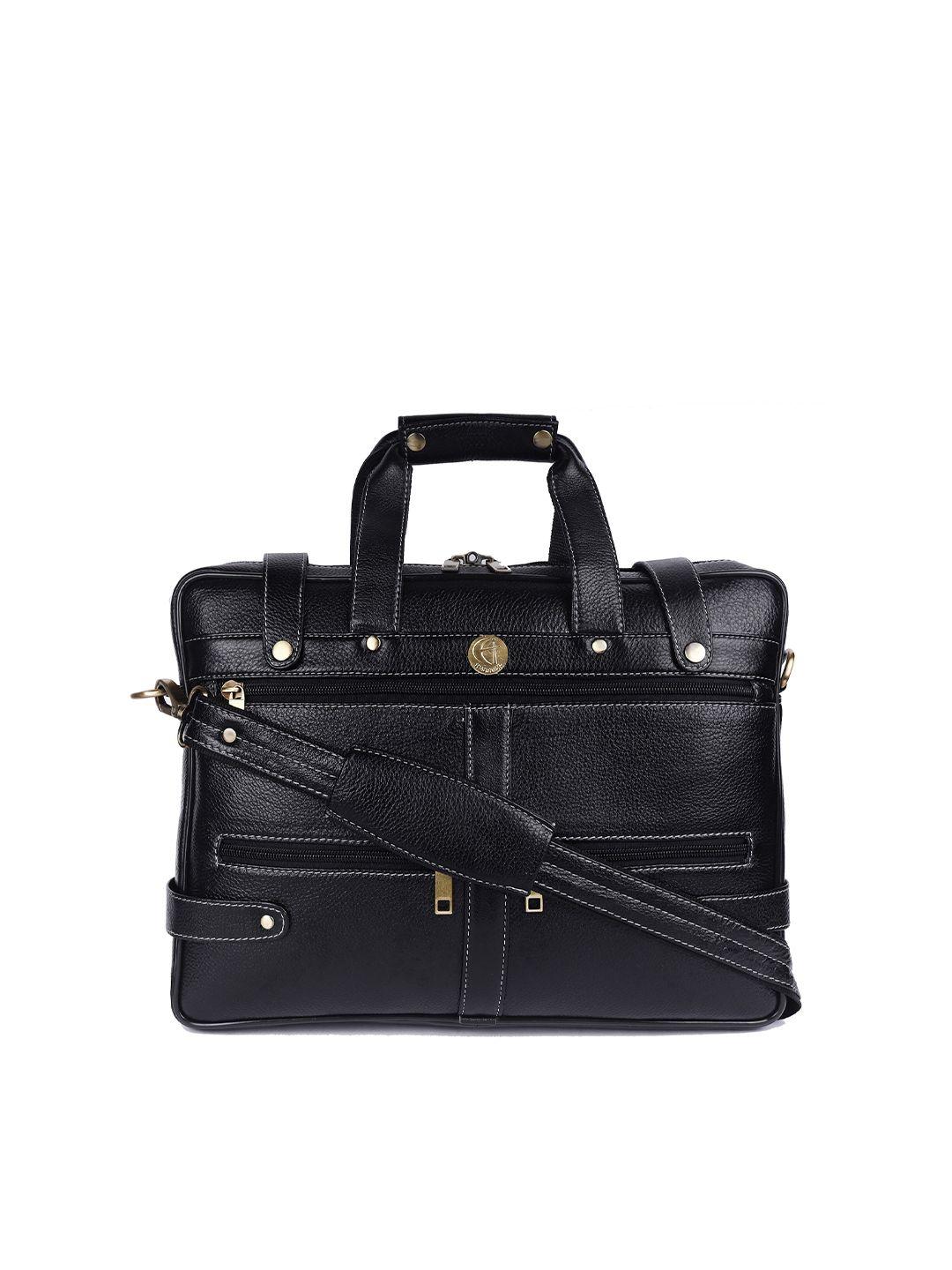 hileder unisex black textured leather laptop bag