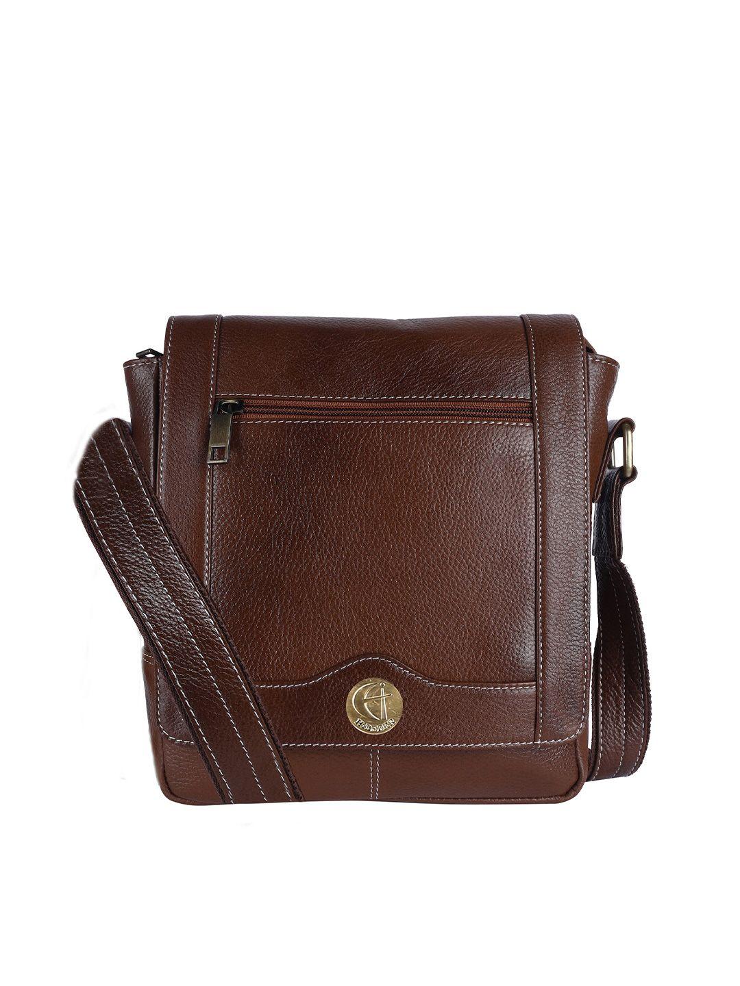 hileder unisex coffee brown textured messenger bag