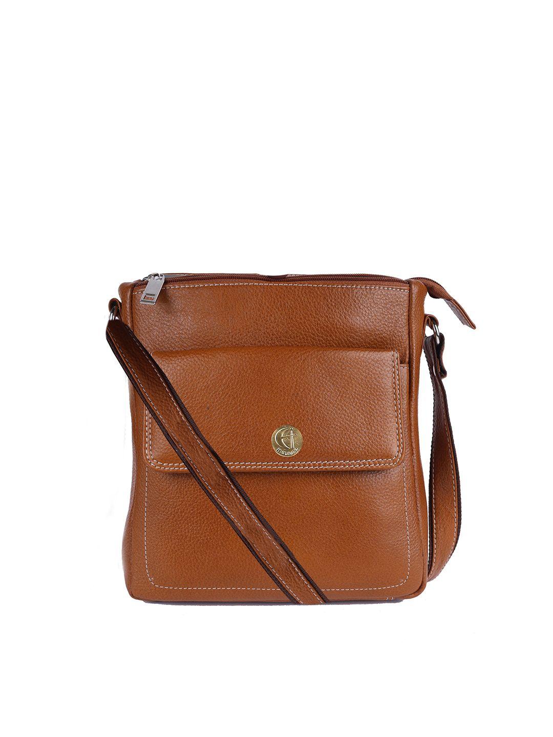 hileder unisex tan genuine leather messenger bag