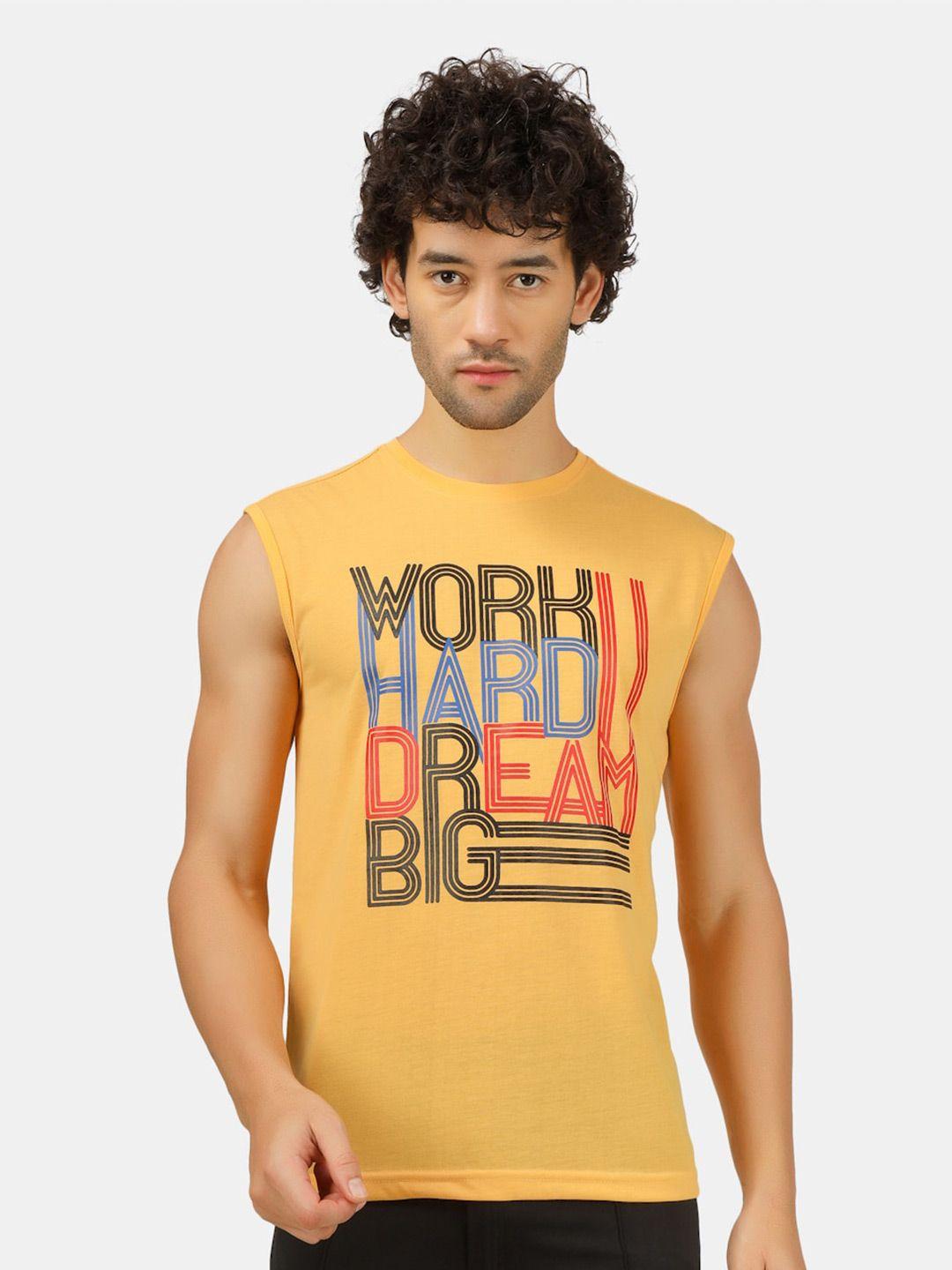 hill street typography printed sleeveless cotton t-shirt