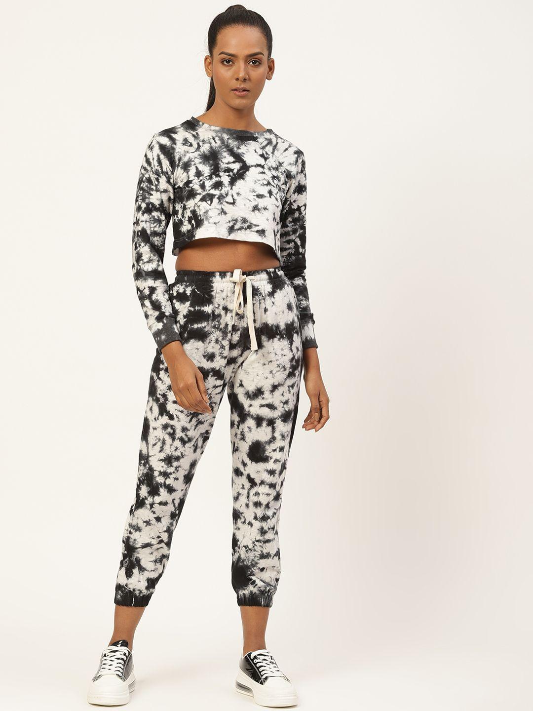 hill street women black & white tie and dye pure cotton co-ord set