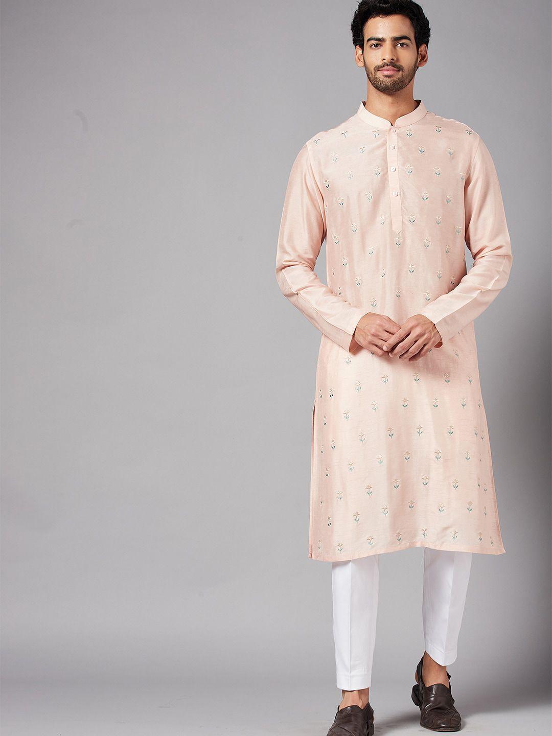 hilo design floral embroidered silk kurta