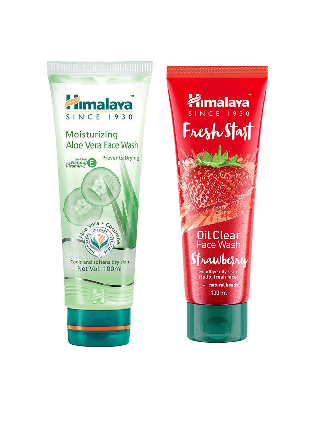 himalaya set of 2 face wash - fresh start oil clear strawberry & moisturizing aloe vera
