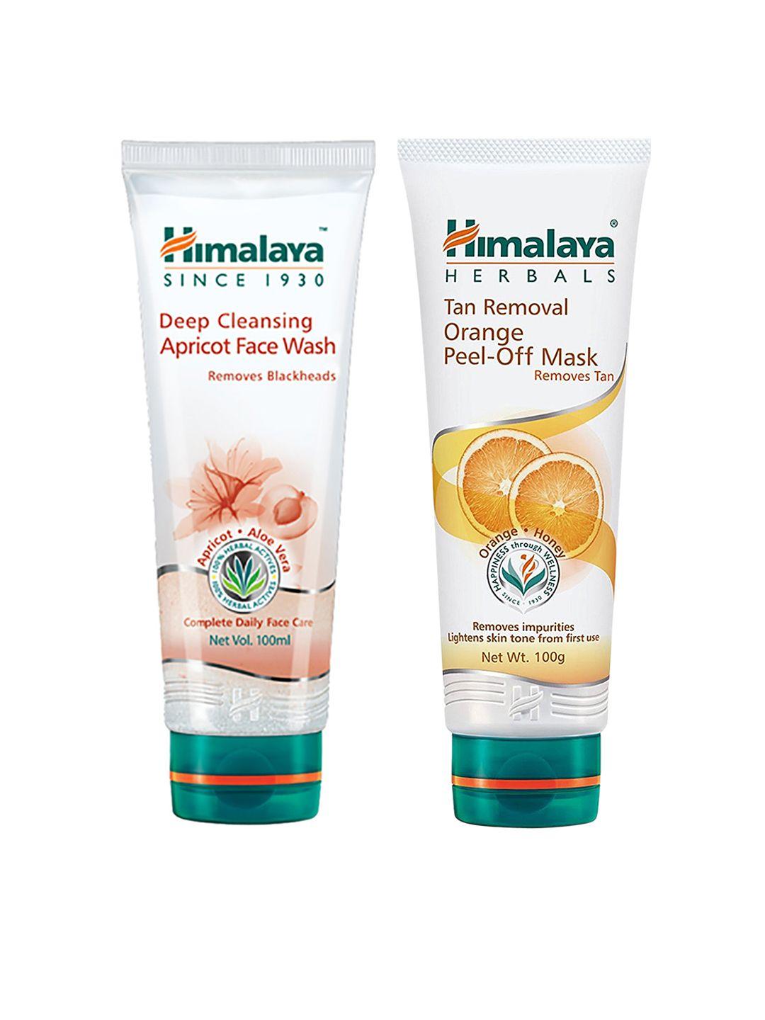 himalaya set of deep cleansing apricot face wash & tan removal orange peel-off mask