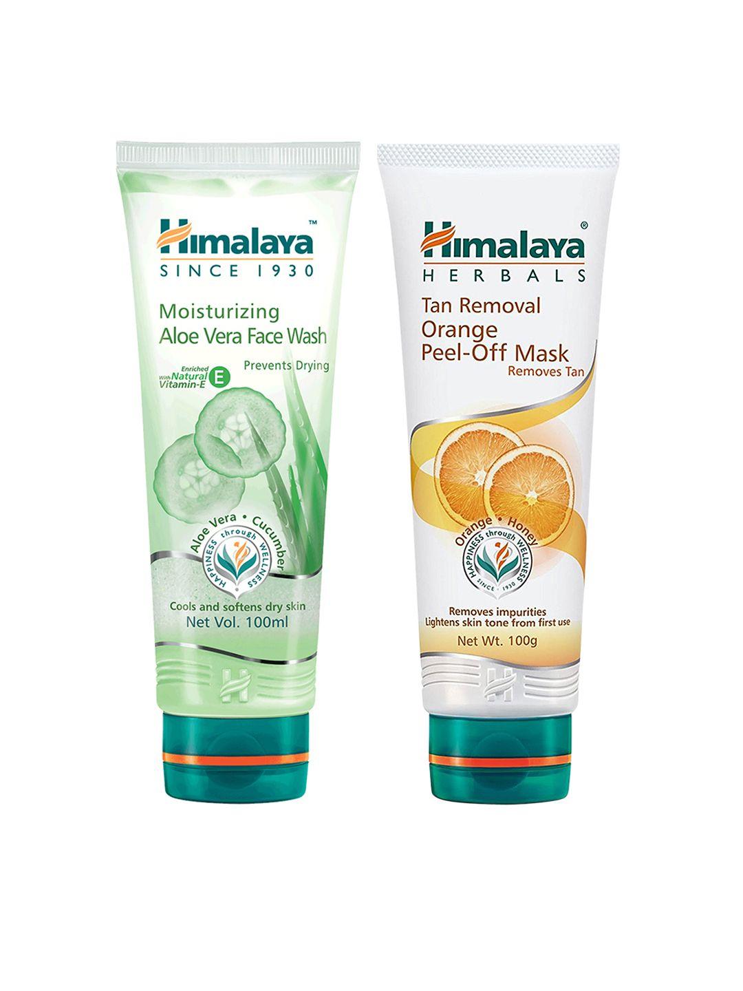 himalaya set of moisturizing aloe vera face wash & tan removal orange peel-off mask