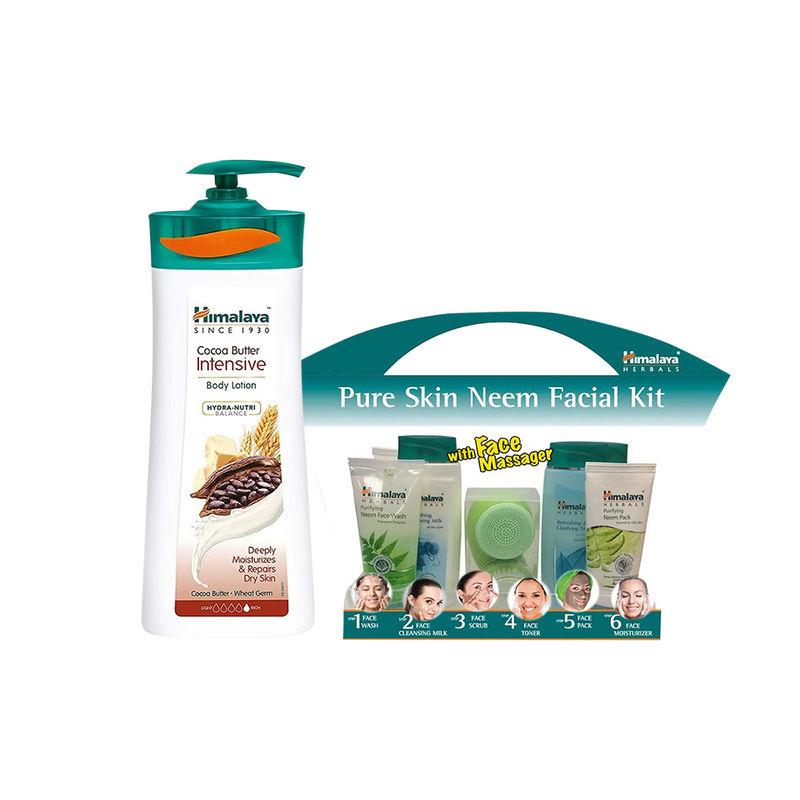 himalaya neem facial kit with face massager & cocoa butter body lotion