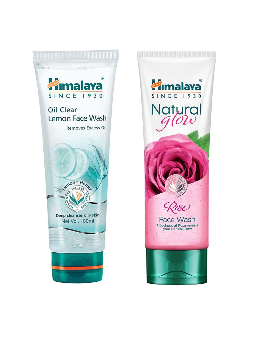 himalaya set of 2 face wash - oil clear lemon 100ml + natural glow rose 50ml