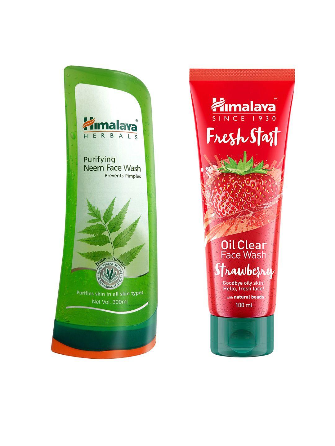 himalaya set of 2 facewash - purifying neem & fresh start oil clear strawberry