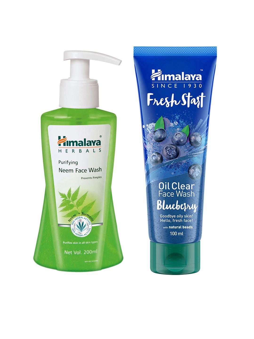 himalaya set of 2 facewash - purifying neem face wash & fresh start oil clear blueberry