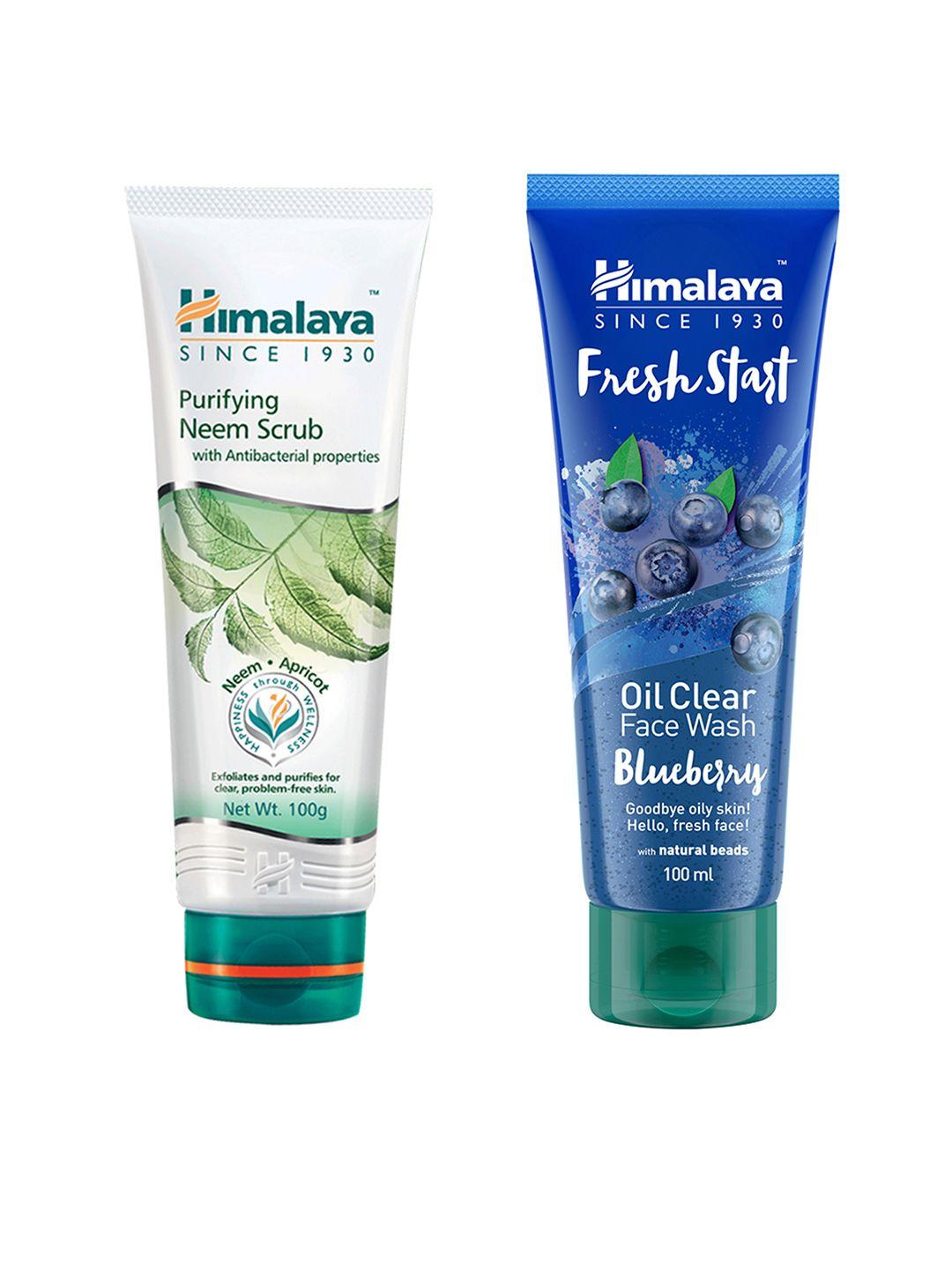 himalaya set of fresh start oil clear blueberry face wash & purifying neem scrub