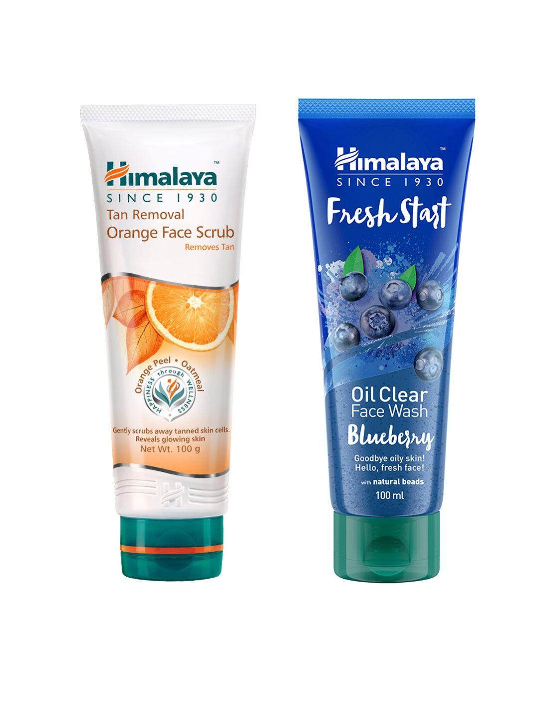 himalaya set of fresh start oil clear blueberry face wash & tan removal orange face scrub