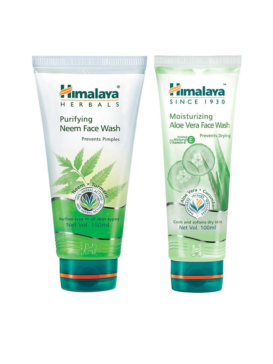 himalaya set of purifying neem face wash 150 ml & moisturizing aloe vera face wash 100 ml