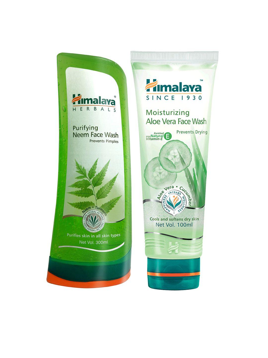 himalaya set of purifying neem face wash 300 ml & moisturizing aloe vera face wash 100 ml