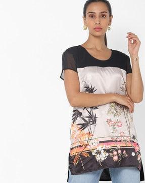 himma flowering printed t-shirt with dipped hem