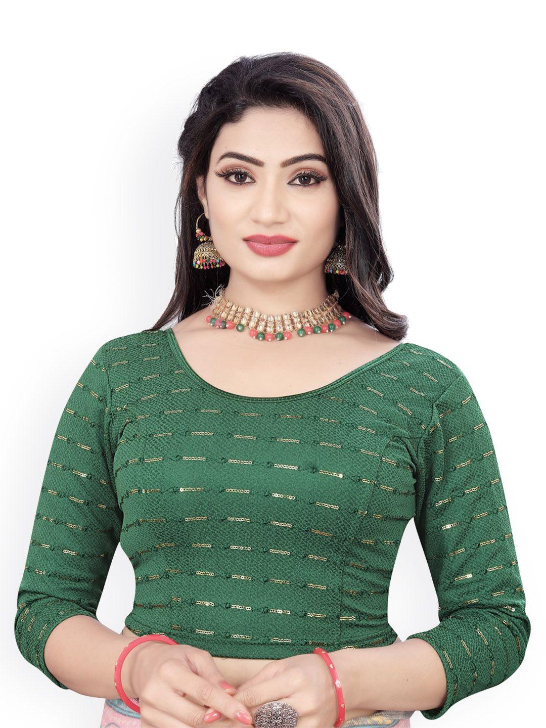 himrise embroidered round neck three-quarter sleeve sequinned saree blouse