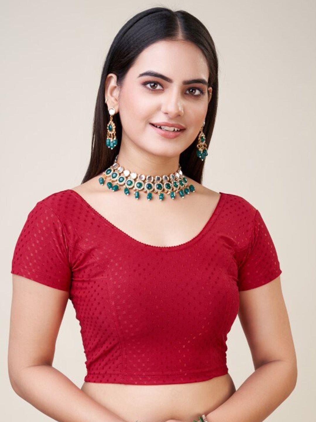 himrise woven design round neck embossed silk saree blouse