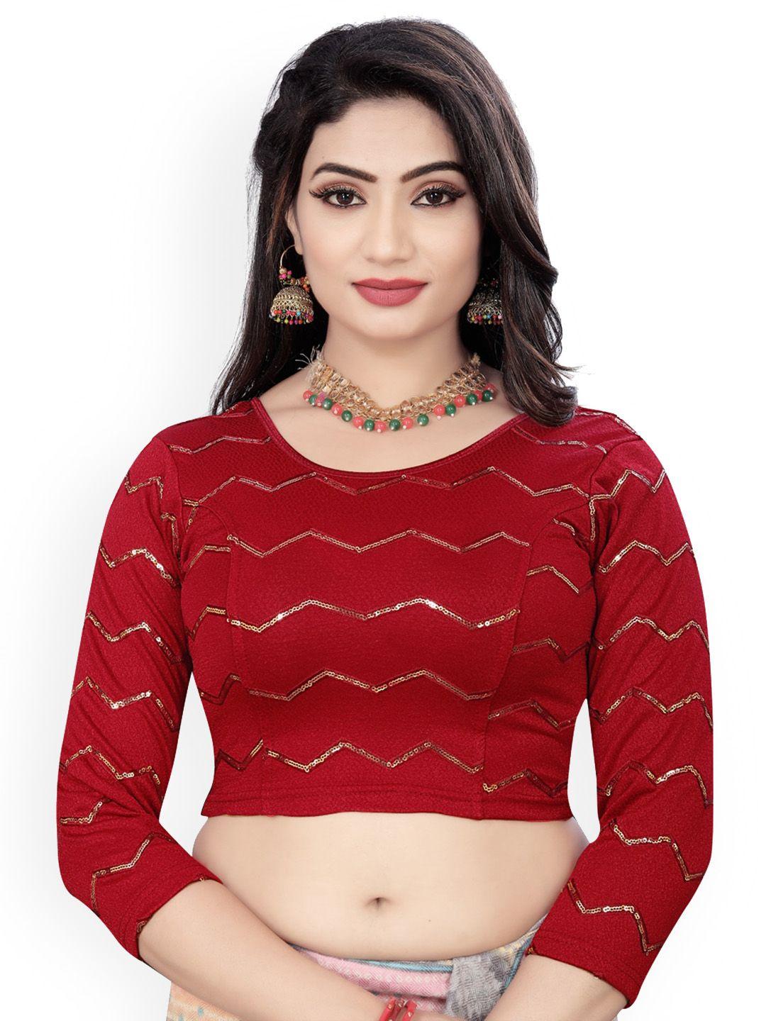 himrise embriodered round neck three-quarter sleeves sequinned saree blouse