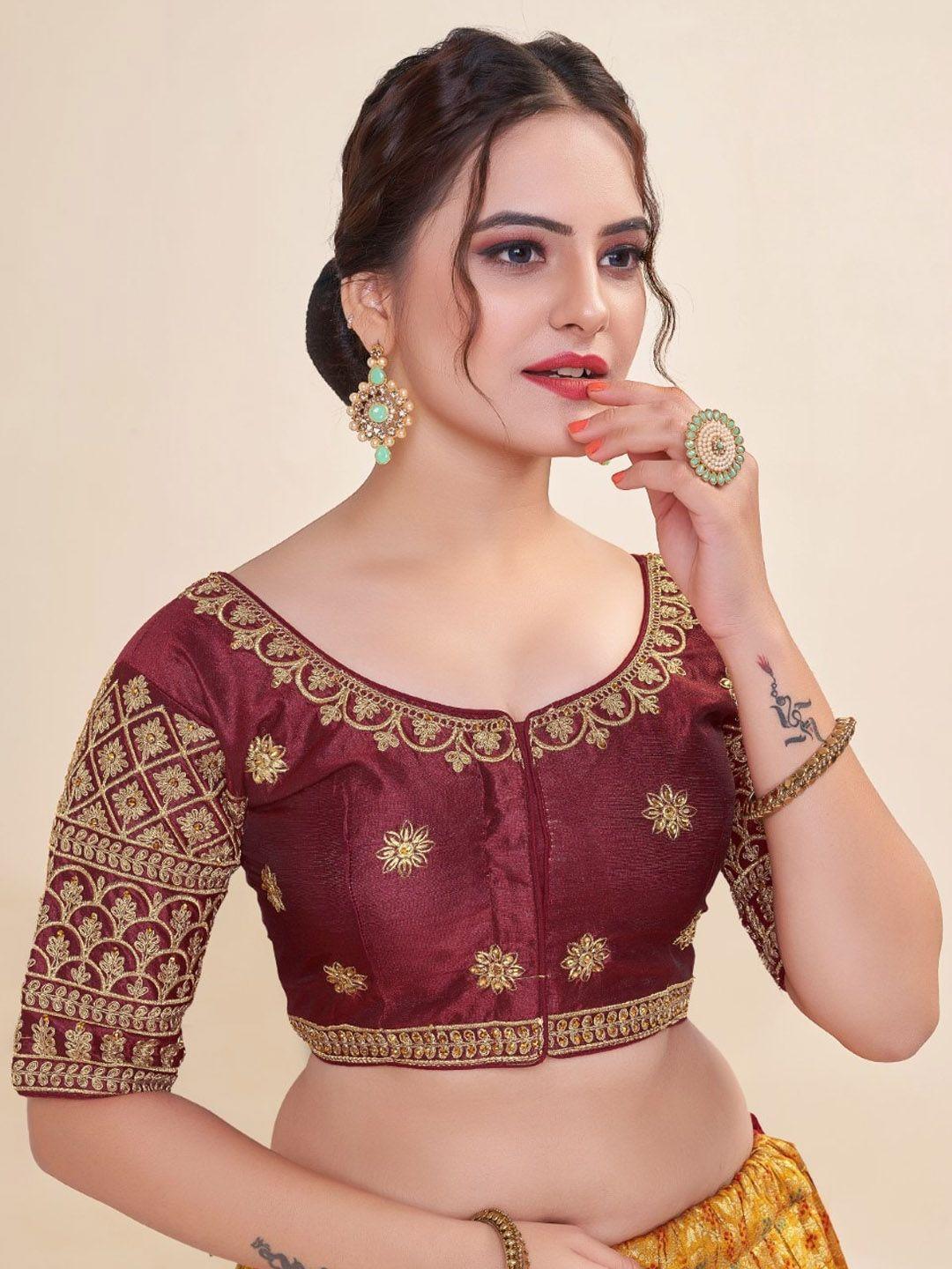 himrise embroidered round neck cotton saree blouse
