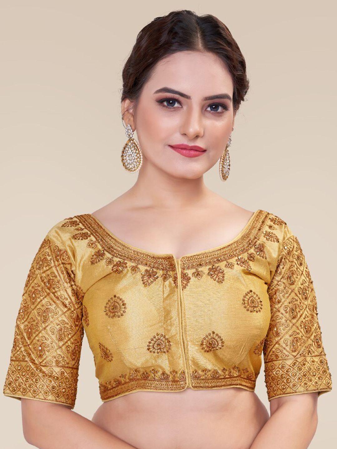 himrise embroidered round neck silk saree blouse