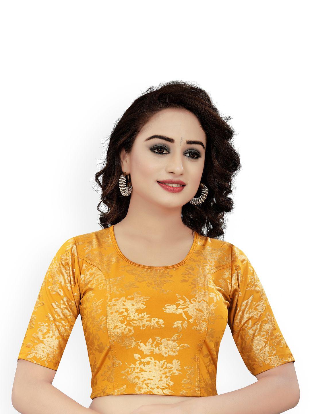 himrise foil printed round neck raw silk saree blouse
