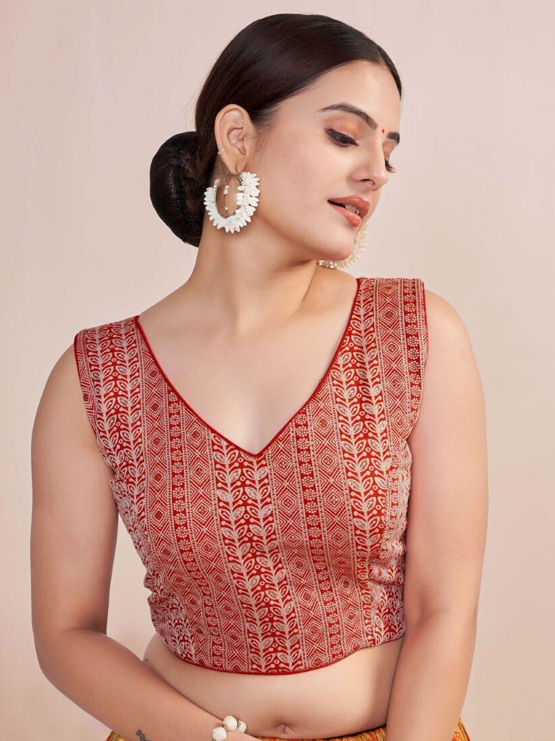 himrise printed v-neck sleeveless saree blouse