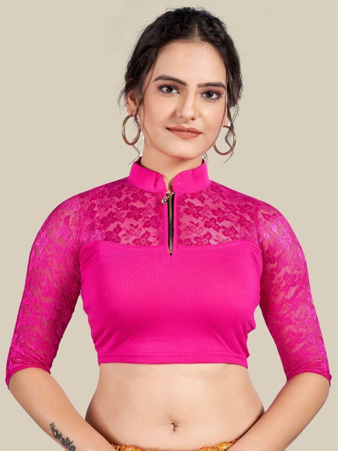 himrise self design mandarin collar silk saree blouse