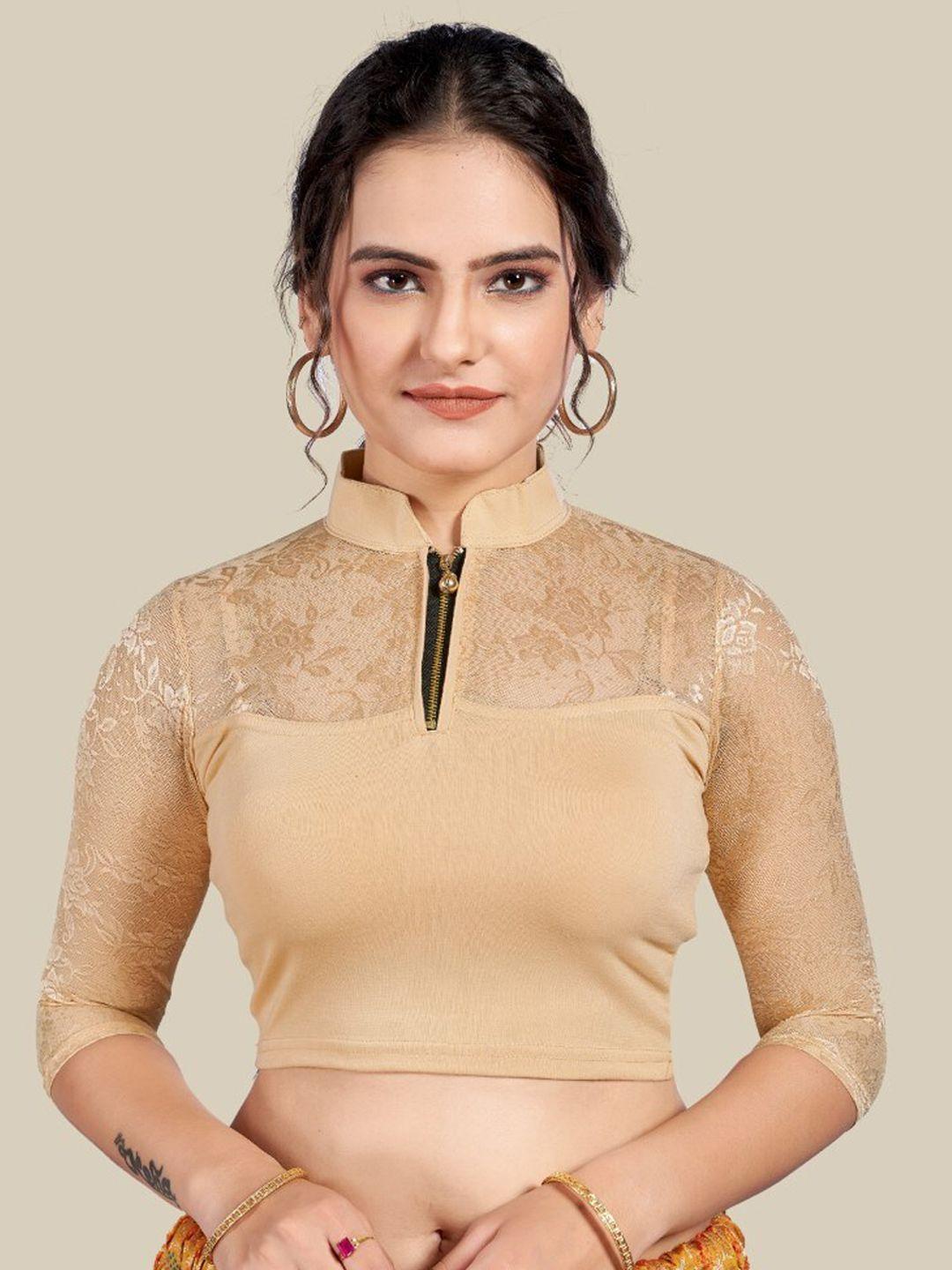 himrise self design mandarin collar silk saree blouse