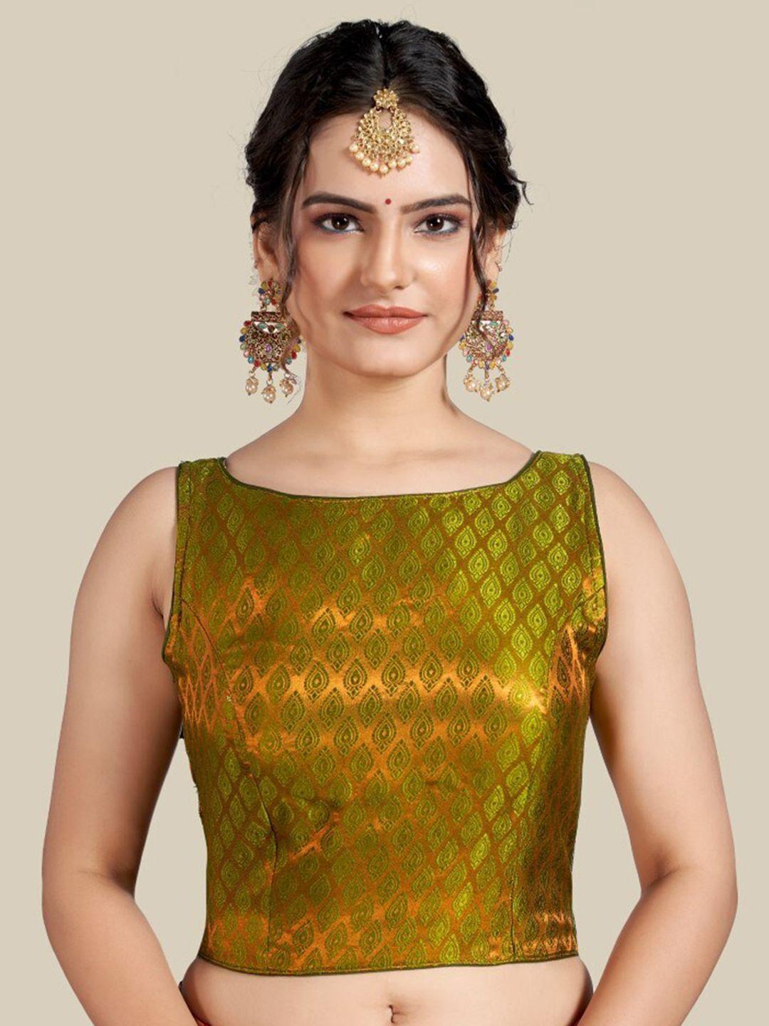 himrise women green & gold-toned woven design readymade saree blouse