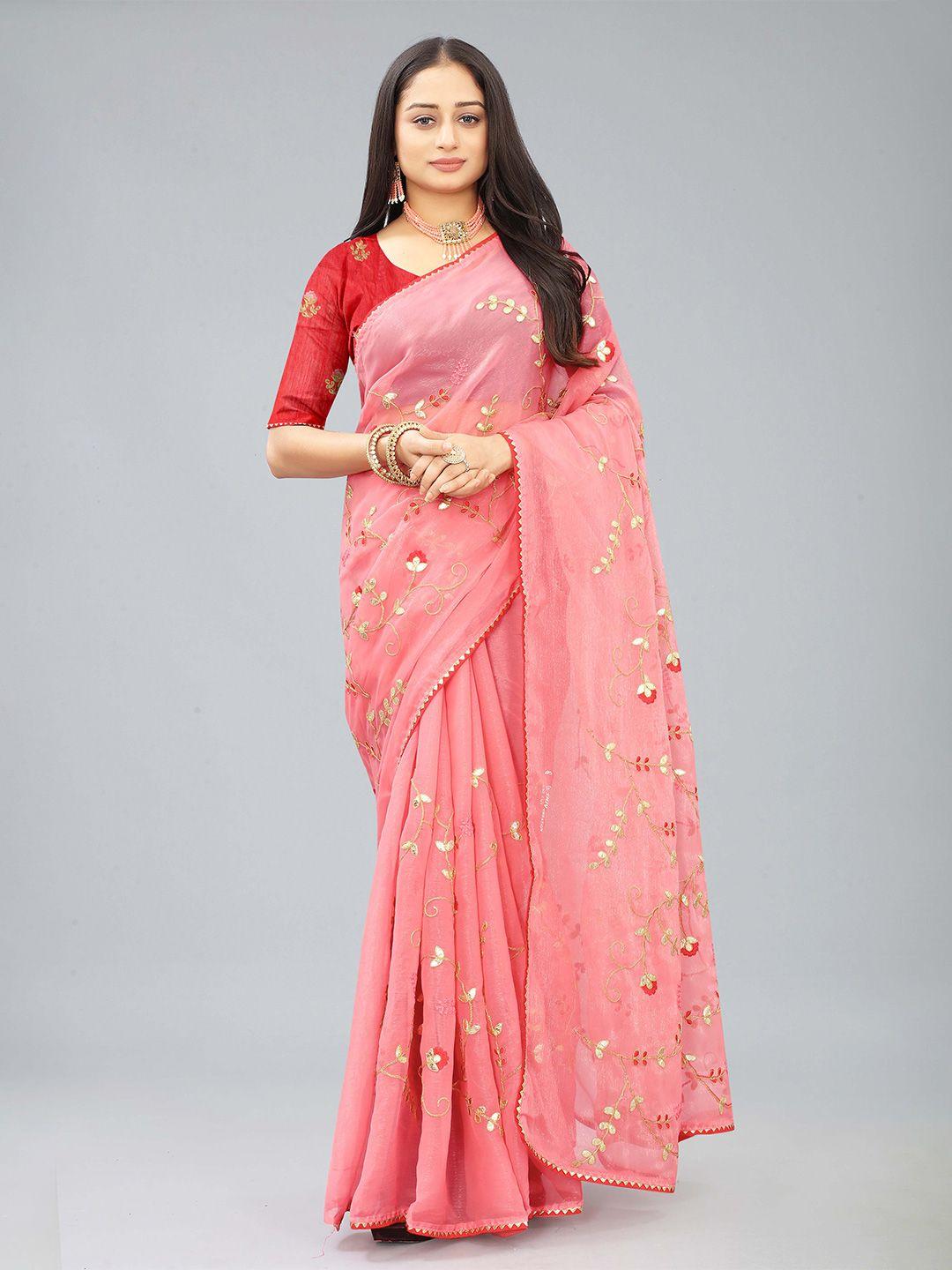 hinaya floral embroidered embellished gotta patti saree