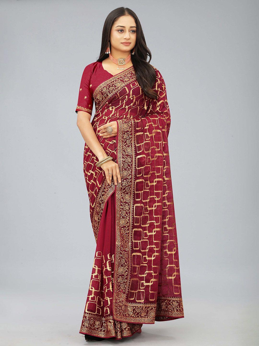 hinaya geometric embroidered embellished beads and stones saree