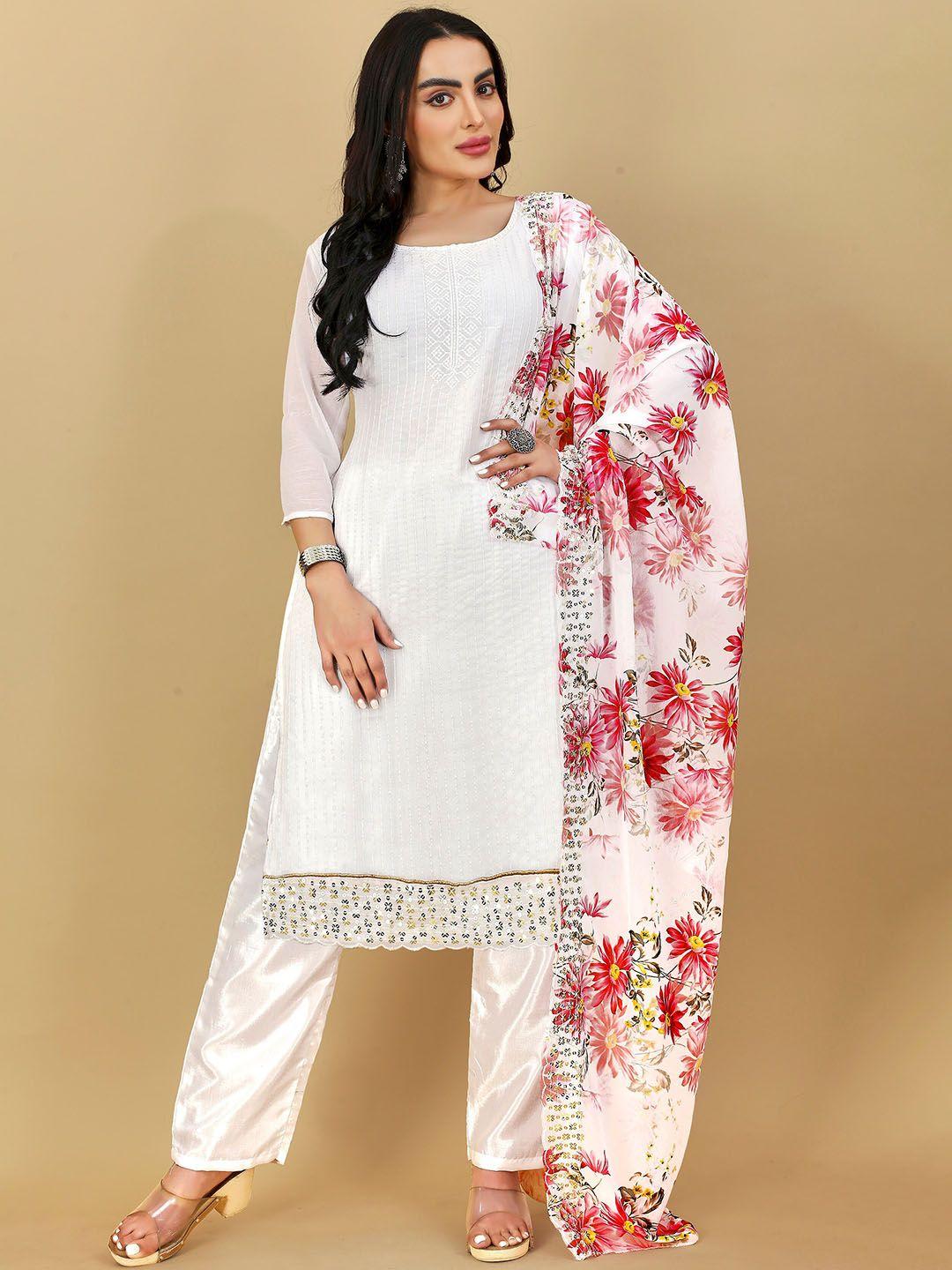 hinaya women floral embroidered regular kurta with salwar & with dupatta