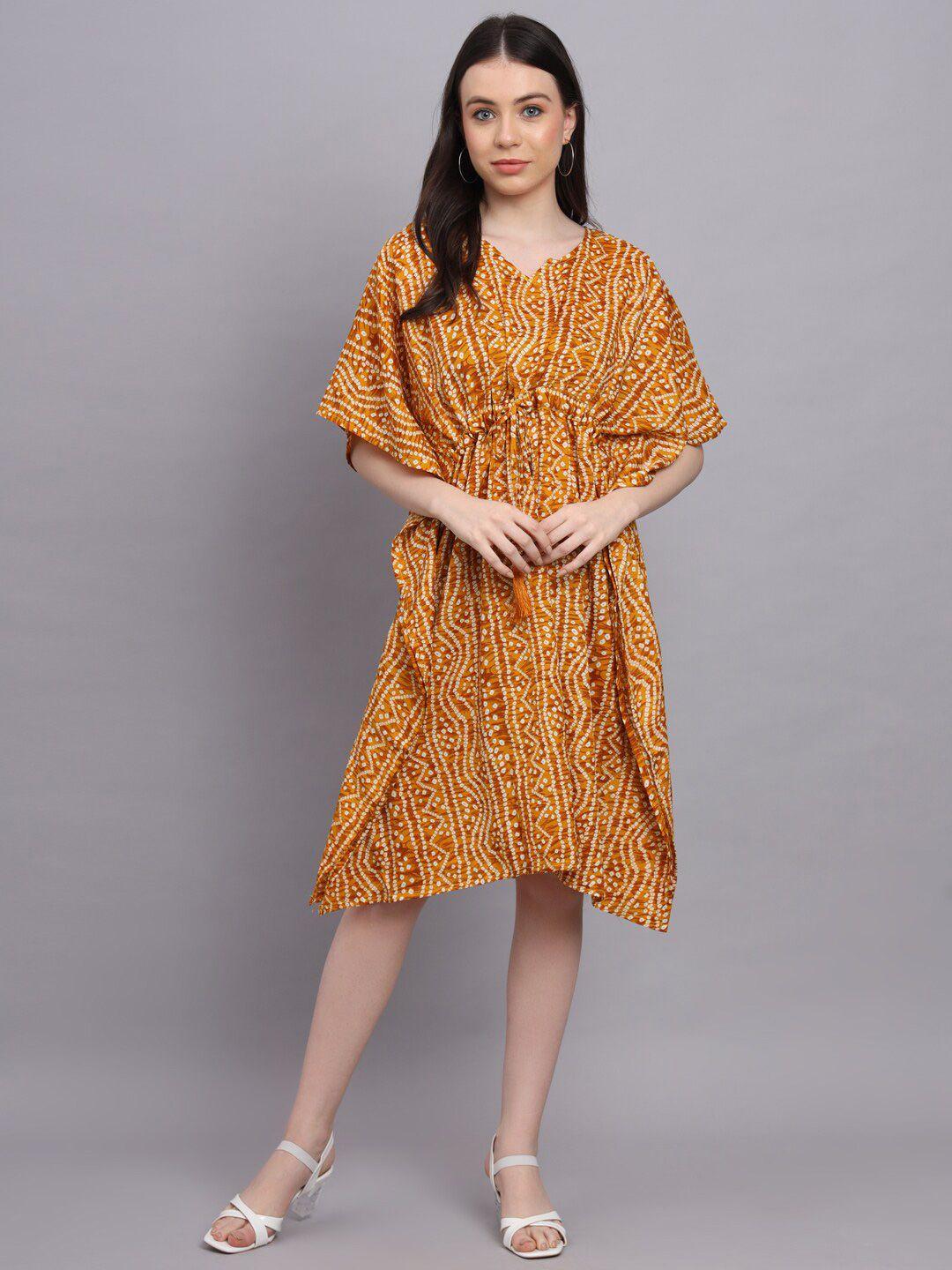 hinaya bandhani printed kaftan dress