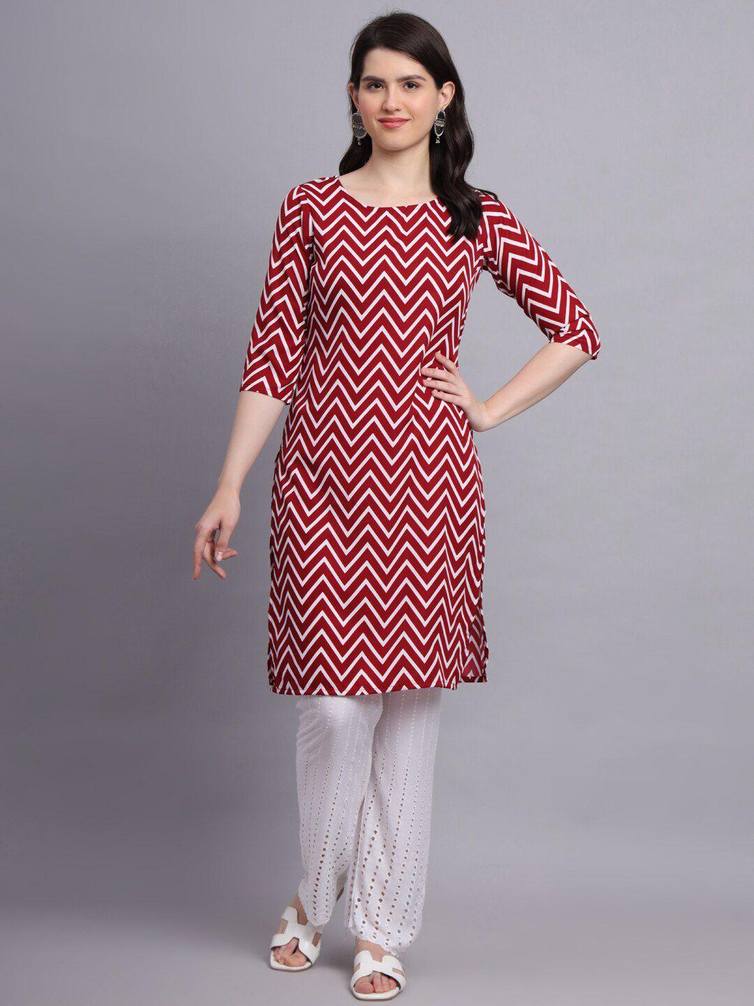 hinaya boat neck chevron printed straight kurta