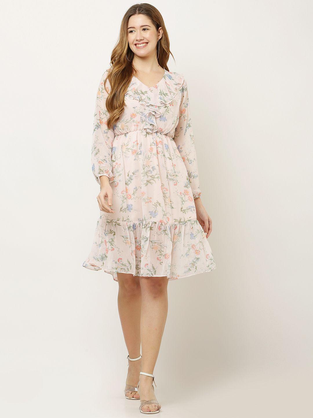 hinaya floral print puff sleeve chiffon fit & flare dress