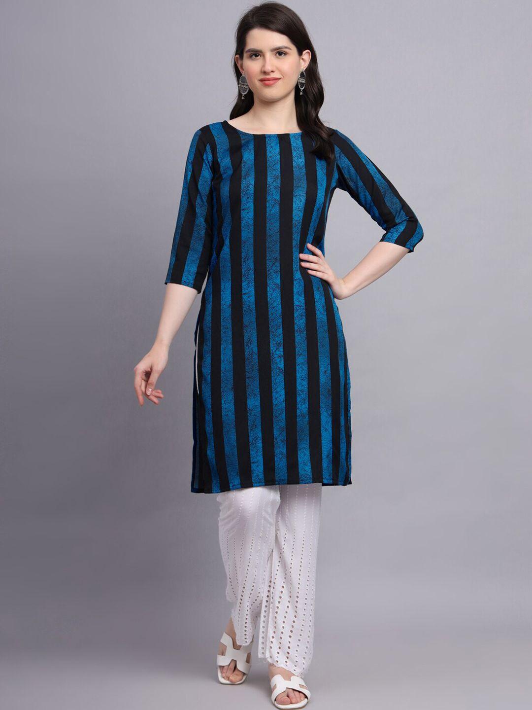 hinaya round neck striped peinted straight kurta