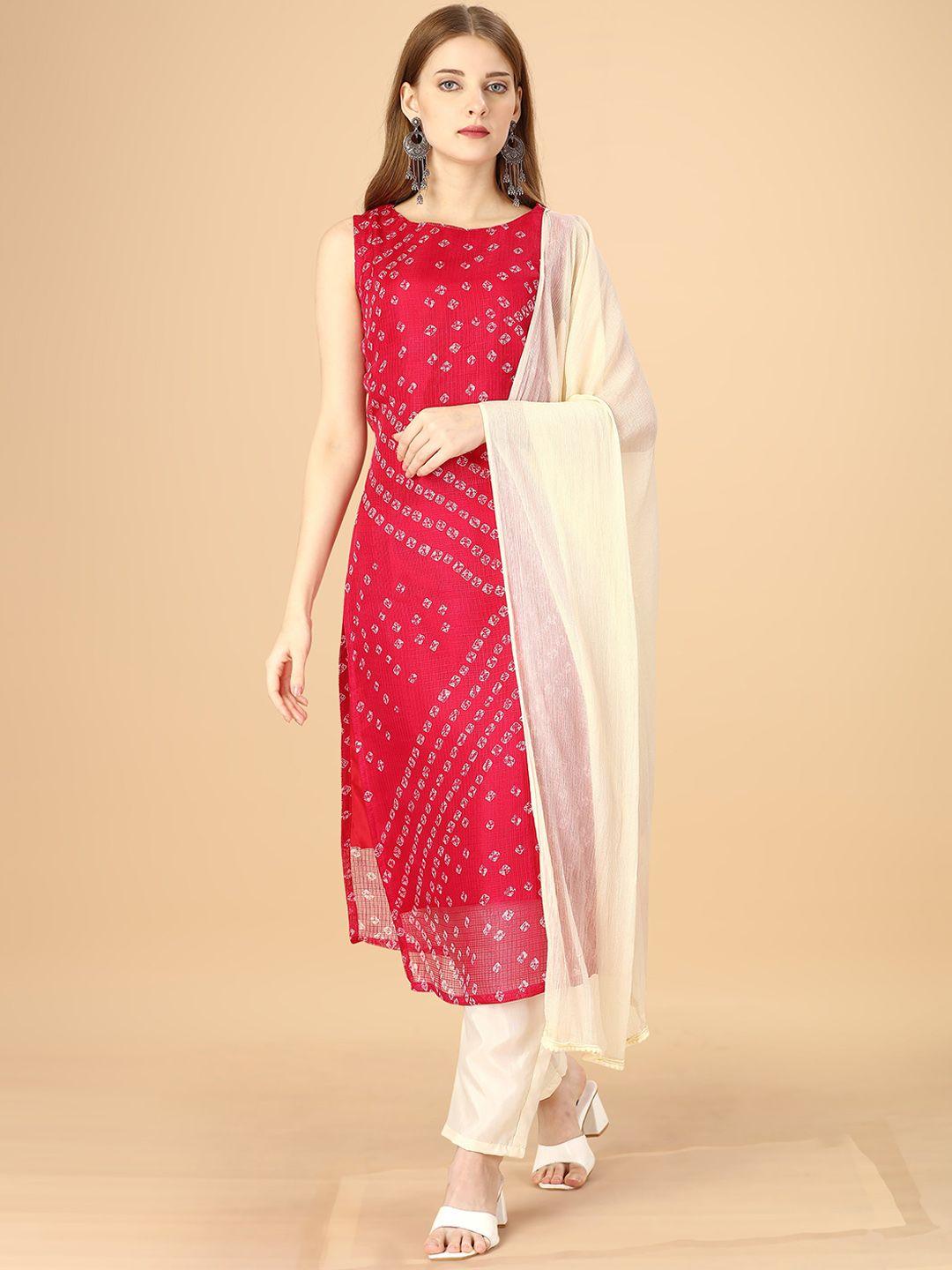 hinayat fashion bandhani printed kurta with trousers & dupatta