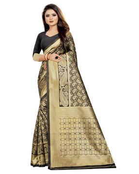 hinayat fashion black & gold-toned woven design banarasi silk blend saree saree